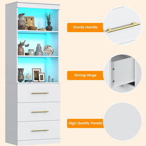 Armoire de présentation haute en bois moderne avec éclairage LED blanc, étagères ouvertes, commode minimaliste, meubles pour la maison et la chambre - Product Image 5