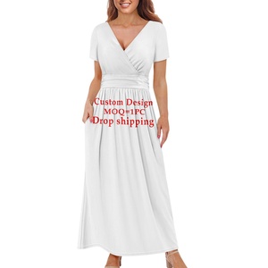 Verano Wrap cuello en V manga corta Casual A-line mujeres personalizado polinesio Tribal Tapa azul fiesta elegante bolsillos Maxi vestidos 2023 - Product Image 4