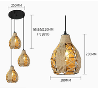 Lampe suspendue en chanvre décoratif, support de lampe suspendue, lampe suspendue en fer forgé de style industriel pour salon, lustres vintage