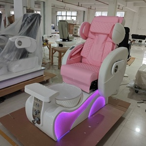 Fauteuil de pédicure rose avec siège inclinable, système de jets sans tuyau, lumière LED, fonction massage, pour usage en salon de manucure - Product Image 3
