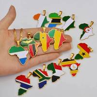 Collier avec pendentif carte d'Afrique plaqué or 18 carats avec drapeaux des pays, carte d'Afrique, drapeau du Cameroun, Angola, Kenya, Congo, Gambie, Côte d'Ivoire
