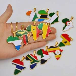 Collar con Colgante de <span class=keywords><strong>Mapa</strong></span> de África Chapado en Oro de 18K con Banderas de Países: Camerún, Angola, Kenia, <span class=keywords><strong>Congo</strong></span>, Gambia, Costa de Marfil - Product Image 2