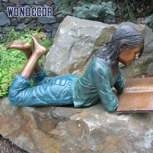 Wondecor personalizzato A grandezza naturale una statua in bronzo di una ragazza che si trova a leggere un libro