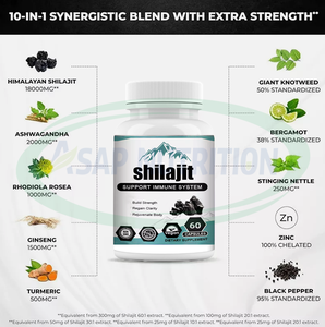 Capsules d'extrait de Shilajit de l'Himalaya biologique 1000mg Supplément de mousse de mer pour adultes Supplément de capsule de Shilajit naturel - Product Image 2