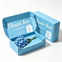 Boîtes d'emballage bleues pour fleurs, boîtes pliantes en carton ondulé pour l'expédition de bouquets, vente en gros, boîtes d'expédition personnalisées pour fleurs