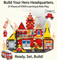 ELI TOYS Blocs Magnétiques Station de Pompiers 31 Pièces 3,75 CM Jouet Éducatif STEM pour Jeu de Rôle Sauvetage Incendie Camion de Pompiers/Hydrant/Extincteur