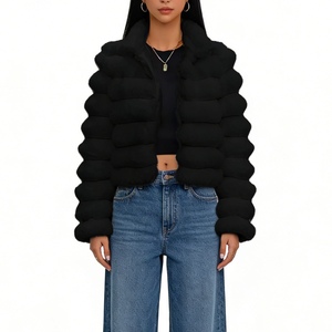 Manteau d'hiver chaud pour femme, en fausse fourrure matelassée, coupe courte, col montant, fermeture éclair, tendance - Product Image 3