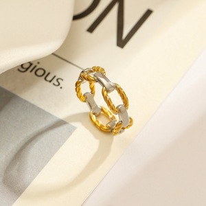 Stainless Steel <b>Ring</b> Geometric Shape Gold Plated Two Tone Unisex Fashion Jewelry Gift YR21 - Product Image 1