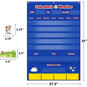 Calendario meteorológico con gráfico de bolsillo, 140 piezas, vista mensual, gestión del tiempo en el aula, rectángulo de nailon - Product Image 6