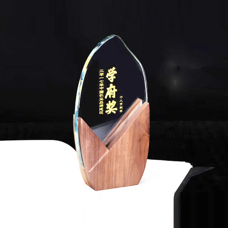 Hout Awards Aangepaste Kristallen Trofee Glazen Trofee En Awards Met Houten Basis Voor Souvenir