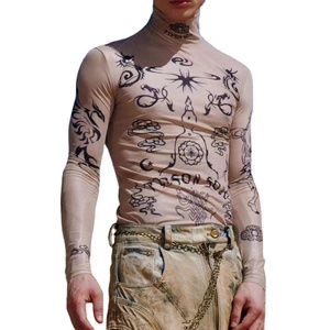 TURETRENDY Men's See Through Lace Shirt - Soft Mesh Hollow Out Long Sleeve Casual Top