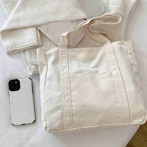 Sinh Thái Thân Thiện Với Tùy Chỉnh In Logo Tái Sử Dụng Mua Sắm Cho Phụ Nữ Màu Đen Lớn Bông Vải Tote Túi Vải Lớn Với Xử Lý Dây Kéo - Product Image 3