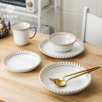 Service de vaisselle en porcelaine personnalisé FENN, assiettes à soupe, portable et réutilisable, style rétro en céramique, pour la maison