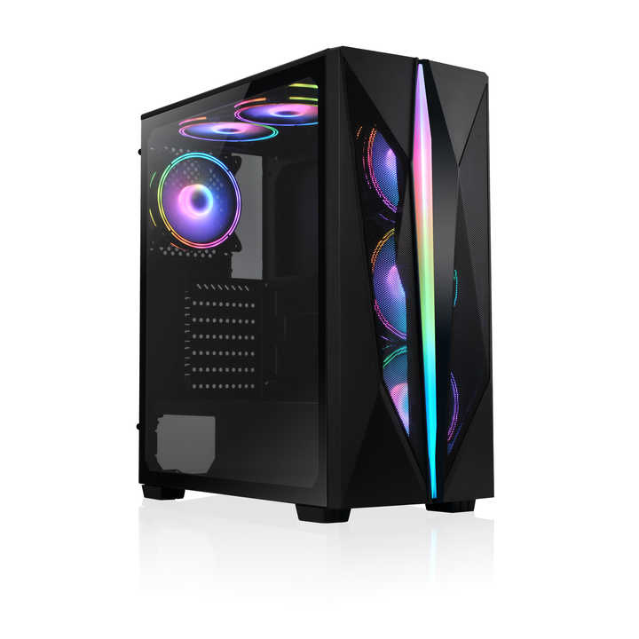 Black Mid Tower ATX Gaming Desktop Case with RGB LED Strip & Tempered Glass