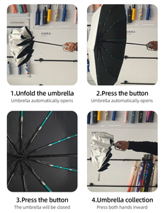 Parapluie pliable personnalisé en usine 10k3 avec logo, poignée à boucle et crochet portable, verrouillage automatique, parapluie UV pour la pluie - Product Image 2