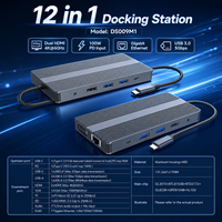 Station d'accueil USB-C 12-en-1 avec double sortie 4K+60Hz + VGA 1080P, Ethernet Gigabit, PD 100W, 3 ports USB 5Gbps + 1 port USB 480Mbps, boîtier en aluminium – En stock