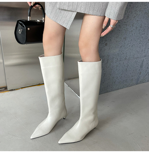 Botas Anchas de Moda Otoño-Invierno, Versión Coreana, Botas Altas con Punta en Pico, Tacón de Cuero Suave, 2025 - Product Image 3