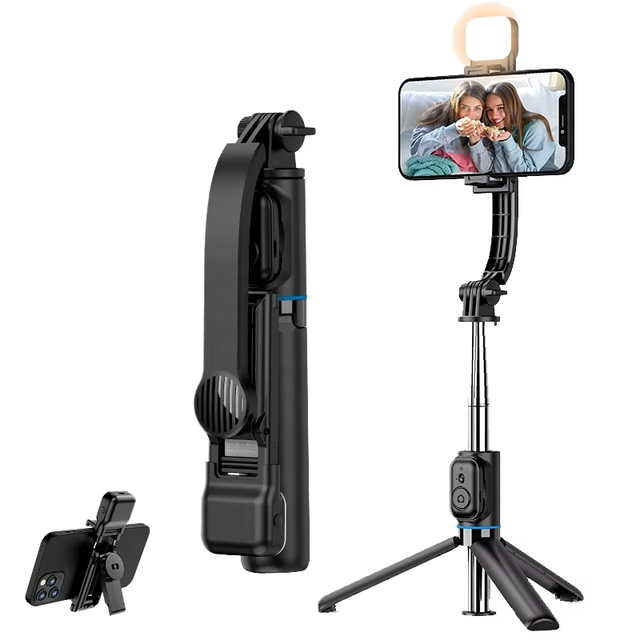 C01S Foldable Selfie Stick Tripod with LED Fill Light 1070mm Extendable for Live Streaming