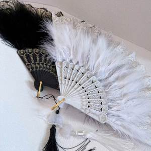 Evening Party Wedding Gift Feather Hand Fans with Plastic Ribs-Durable Folk Art Design - Product Image 3