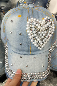 Go Party Mũ Bóng Chày Vải Denim Đau Khổ Cho Nữ Mũ Lấp Lánh Hình Trái Tim Bướm Quyến Rũ Đính Đá Đính Ngọc Trai Quần Jean Đính Đá Vương Miện Chữ Cái - Product Image 3