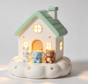 ไฟกลางคืนเรซิ่นรูปบ้านนางฟ้าพร้อมกระต่ายและช้าง - Product Image 2