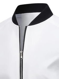 Dropshipping-Chaqueta de bombardero ligera para hombre-Estilo piloto clásico, con cuello alto color sólido, manga larga con cremallera, poliéster - Product Image 4