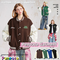 Veste de baseball universitaire personnalisée Penpace Garment, vêtement d'extérieur pour étudiants, entièrement assortie, avec broderie de patchs directement sur le vêtement et en cuir