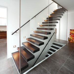 Wooden Handrails Prefabricated <strong>Stairs</strong> Outdoor for Indoor Floating <strong>Stair</strong> Straight Shape,floating <strong>Stairs</strong> <strong>Laminated</strong> Glass <strong>Tread</strong> - Product Image 2