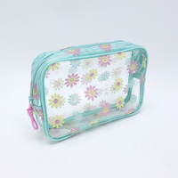 Pochette de maquillage portable transparente en PVC imperméable avec logo personnalisé, imprimé marguerite, pour voyage et toilette
