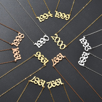 Collier personnalisé numéro d'année populaire, nouveau design de police, en acier inoxydable, ornement commémoratif personnalisé pour anniversaire et fêtes, vente en gros