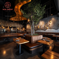 Ensemble de meubles de restaurant design moderne en velours brun incurvé et table circulaire en bois pour les cafés