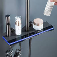 Ensemble de douche moderne gris bronze en aluminium spatial avec affichage numérique et 4 modes, douchette à main