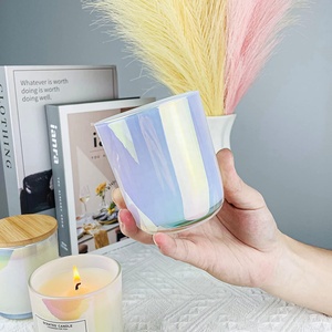 Vente en gros bocaux à bougies en verre arc-en-ciel colorés pas cher clair blanc bleu rose 10oz à fond rond avec couvercle pour la fabrication de bougies - Product Image 2