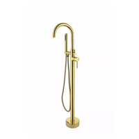 Robinet de bain autoportant en laiton massif de couleur or à poignée unique, robinet de bain sur pied avec ensemble de douche à main, meilleure vente
