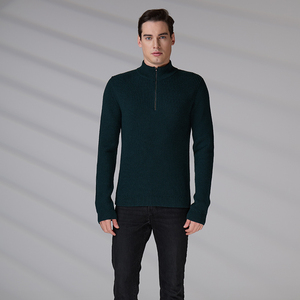 Pull en laine mérinos côtelé pour homme, de haute qualité, design simple, couleur unie, avec logo personnalisé, col zippé quart, vente en gros - Product Image 1