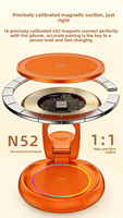 Support de charge rapide sans fil 3-en-1 en métal magnétique pliable et rotatif pour téléphones, montres et écouteurs, utilisation sur bureau, orange