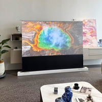 Écran de projection ALR à sol levant avec système audio, grille noire CBSP et Fresnel 16:9 4K/8K pour projecteur de cinéma maison