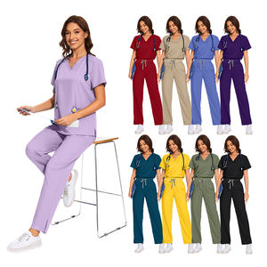 Conjuntos <span class=keywords><strong>de</strong></span> uniformes médicos con cintura acanalada y pantalones <span class=keywords><strong>de</strong></span> pierna ancha para mujer, materiales elásticos, pedido al por mayor, para proveedores - Product Image 2