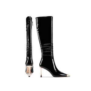 Stivali da cavaliere in vera pelle con <span class=keywords><strong>tacco</strong></span> <span class=keywords><strong>alto</strong></span> neri personalizzati con <span class=keywords><strong>tacco</strong></span> sottile da donna stivali a metà polpaccio - Product Image 3