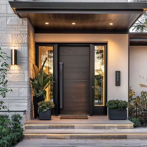 CBMMart Porte extérieure en bois de chêne massif au design traditionnel avec portes d'entrée extérieures à double vitrage obscures - Product Image 2