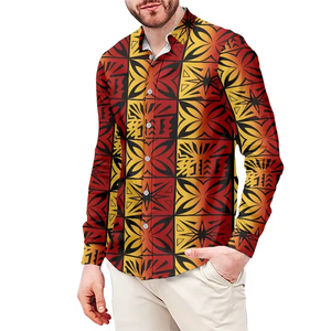 Chemise à manches longues la plus populaire pour hommes, imprimé tribal polynésien, col à revers, vente directe d'usine, chemise élastique à boutons - Product Image 4