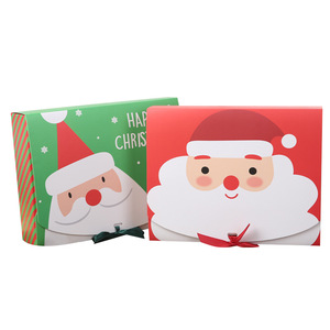 Kotak Kue Merah dan Hijau Desain Baru, Kotak Kue Kering, Kotak Kemasan Kertas Hadiah Natal dengan Pita - Product Image 1