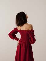 OEM Robe longue personnalisée de haute qualité 2021 à col carré et manches évêque à fente haute pour femmes
