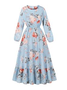 Vestido Largo <span class=keywords><strong>para</strong></span> <span class=keywords><strong>Mujer</strong></span> con Estampados Florales, Camisa y Mangas Cortas, Vestidos Casuales <span class=keywords><strong>de</strong></span> Moda <span class=keywords><strong>para</strong></span> <span class=keywords><strong>Mujer</strong></span> con Mangas Cortas - Product Image 5