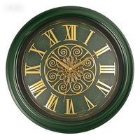 Horloges murales rondes classiques élégantes en bronze vert, mouvement silencieux, motif sculpté, pour la décoration murale intérieure de la maison, de l'hôtel
