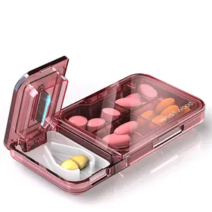 Boîte de rangement Portable pour pilules, boîte de rangement de pilules de voyage quotidien 4 compartiments avec coupe-pilules/vitamines/huile de poisson et complément