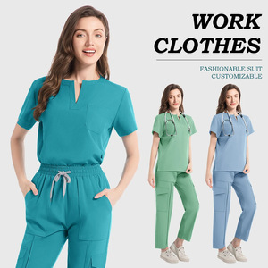 Women's Medical <b>Scrub</b> Set Moisture Wicking Split Uniform Hospital Work <b>Clothes</b> Multi Pocket Two Piece Uniforms For Nurses - Product Image 4
