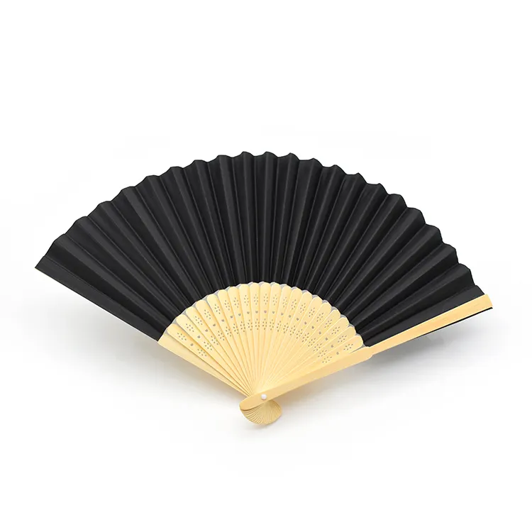 Wholesale Black Blank Paper Folding Fan DIY Painting Bamboo Hand Fan With Custom LOGO