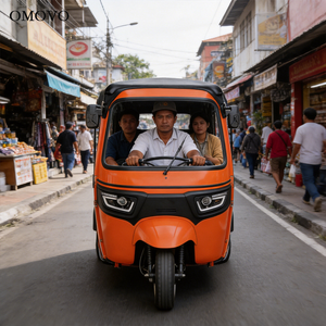 Triciclo Eléctrico de Pasajeros OMOVO, 3 Asientos, Carrocería Cerrada, Color Naranja - Product Image 1