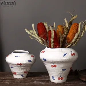 Unique Design Vintage Home Living Room Crafts Decorative Flower Pot Ceramic Floral Print Vase